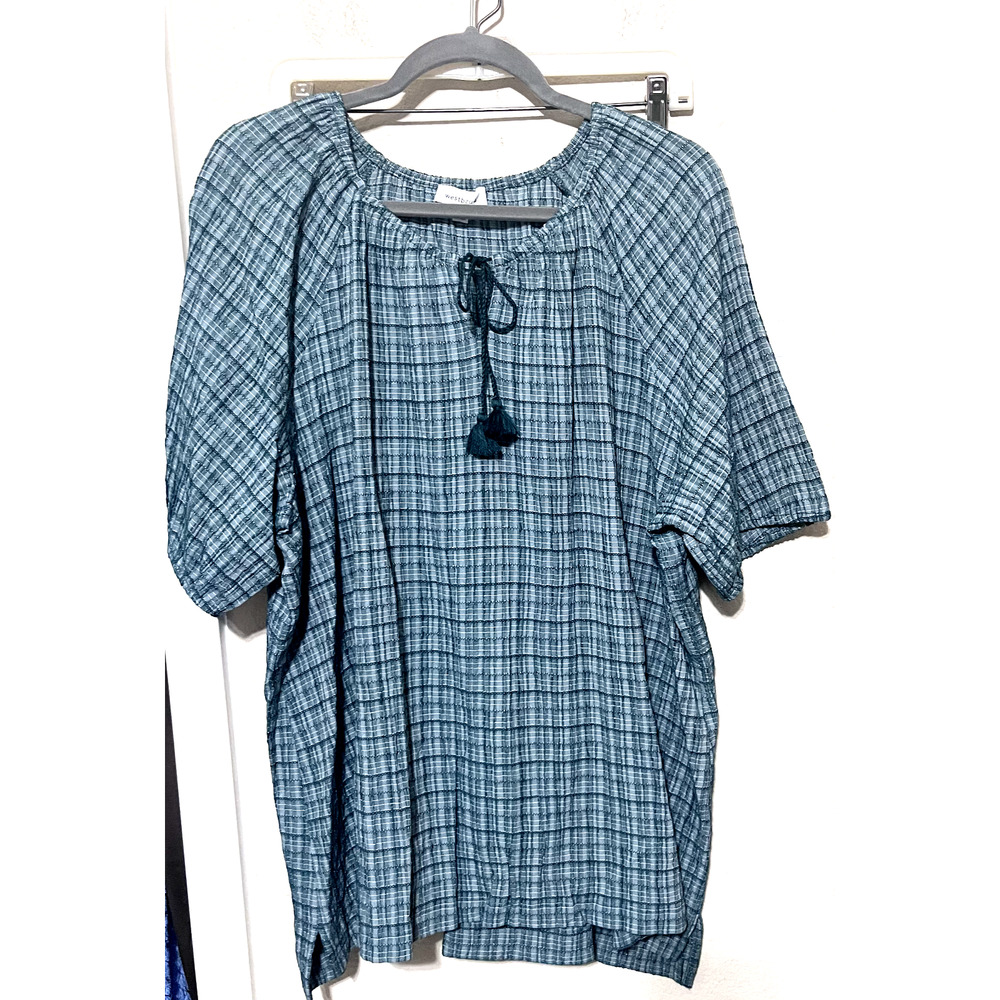 Westbound Peasant Top‎ Blouse green plaid country sz XL cottagecore prairie